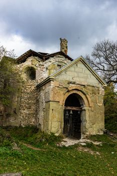 Famous Bochorma castle town ruins in Caucasus mountain in Georgia