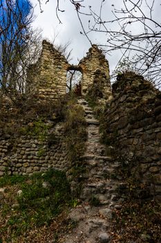 Famous Bochorma castle town ruins in Caucasus mountain in Georgia