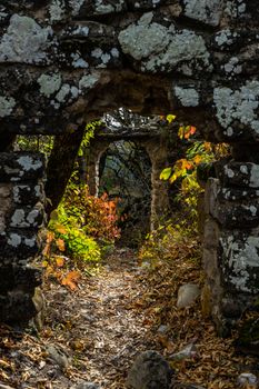 Famous Bochorma castle town ruins in Caucasus mountain in Georgia