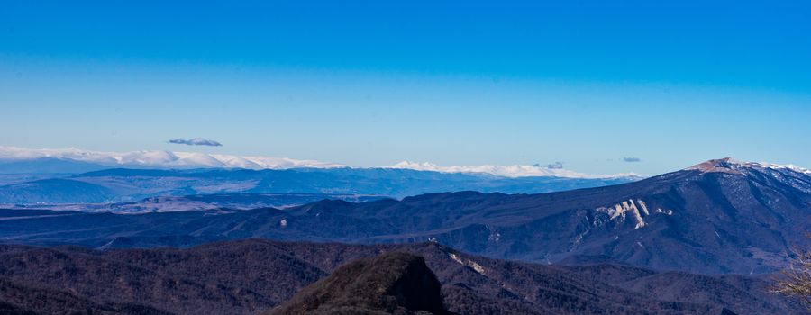 Famous landscape of Gombori pass in Caucasus mountain, the way from Tbilisi to Kakheti region,