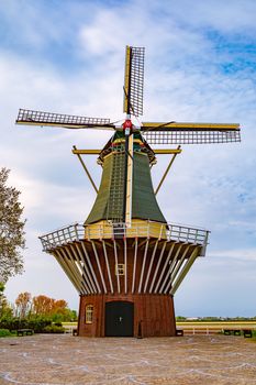 Windmill in the park. Spring in the Netherlands
