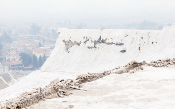 The view across the travertines of Pamukkale in southwestern Turkey. The site is a UNESCO World Heritage Site.