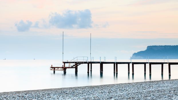 A view across Kemer beach on the Southern Turkish coast at dusk.