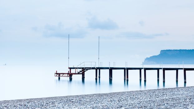 A view across Kemer beach on the Southern Turkish coast at dusk.