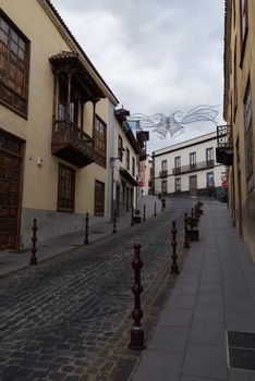 La Orotava, Spaint -January 12, 2020: Typical colonial style houses on medieval street of old town la Orotava, Tenerife, Canary Islands.