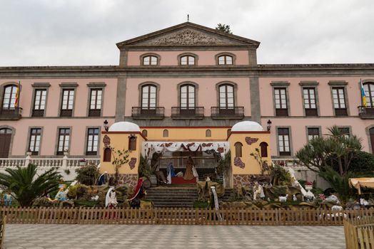 La Orotava , Tenerife, Spain- 12 January, 2020. Christmas decoration with Native scenes in the village on a Plaza del Ayuntamiento in La Orotava