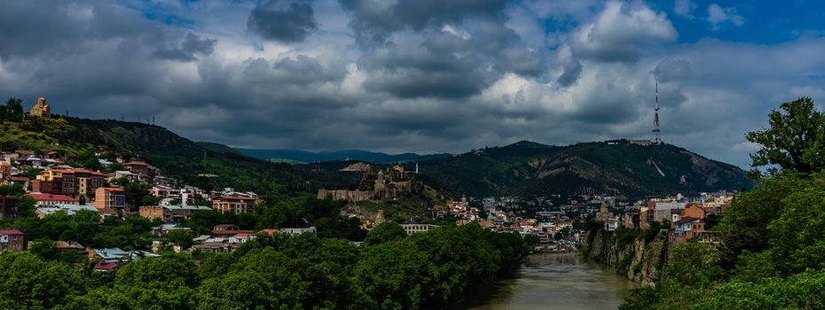 View to Narikala castle in Tbilisi's downtown as a symbol of ancient history of georgian capital city