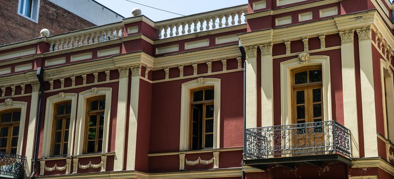 03 JUNE 2019, TBILISI, GEORGIA: Art Nouveau  details of old facade of houses in Old Tbilisi, Georgia