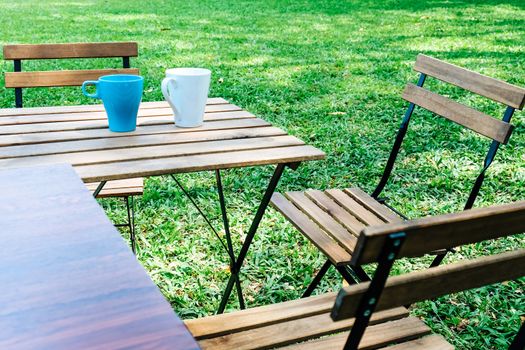 Tea time in house garden.