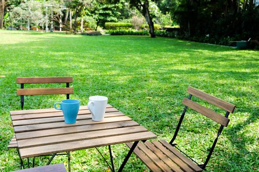 Tea time in house garden.