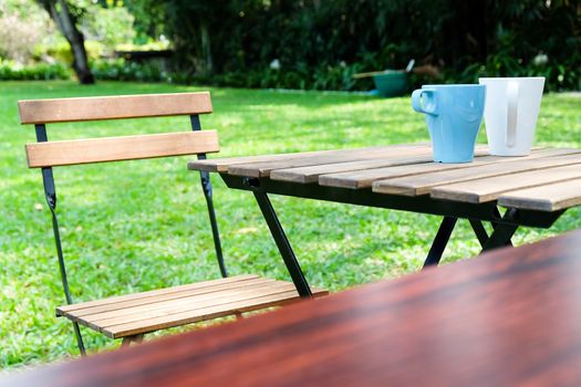 Tea time in house garden.