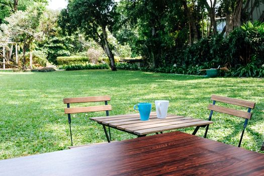 Tea time in house garden.