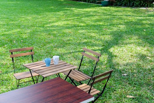 Tea time in house garden.