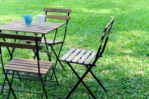 Tea time in house garden.