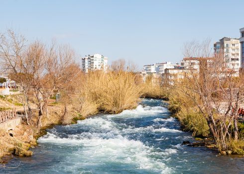 The Duden River in Antalya, southern Turkey is pictured approaching the falls into the Mediterranean Sea.