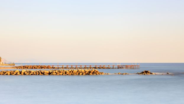 Dusk over the Mediterranean Sea viewed from the southern Turkish coastline near Turkler.