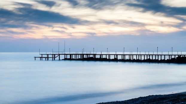 Dusk over the Mediterranean Sea viewed from the southern Turkish coastline near Turkler.