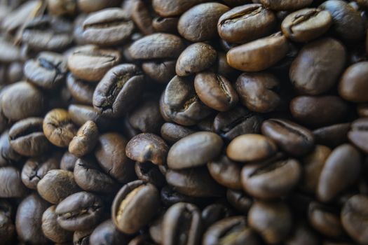 Coffee beans background, top view.