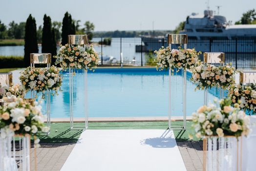 wedding ceremony area, arch chairs decor