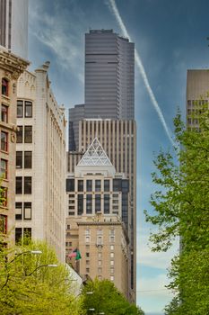 Modern towers with classic architecture in downtown Seattle