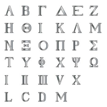 The letters of the Greek alphabet with numbers over a white background