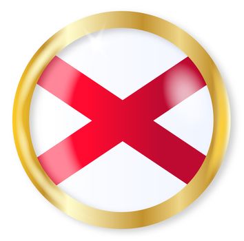 Alabama state flag button with a gold metal circular border over a white background