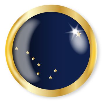 ALaska state flag button with a gold metal circular border over a white background