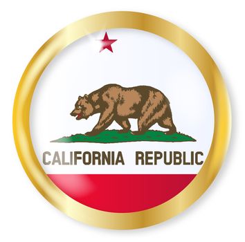 California state flag button with a gold metal circular border over a white background