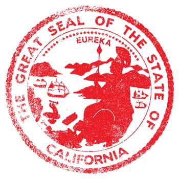 The seal of the state of California as an ink stamp over a white background