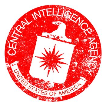 Logo of The Central Intelligence Agency of the United States of America rubber stamp in red ink over white