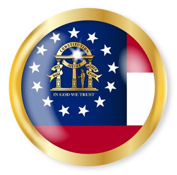 Georgia state flag button with a gold metal circular border over a white background