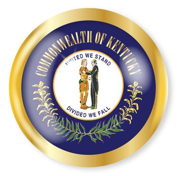 Kentucky state flag button with a gold metal circular border over a white background