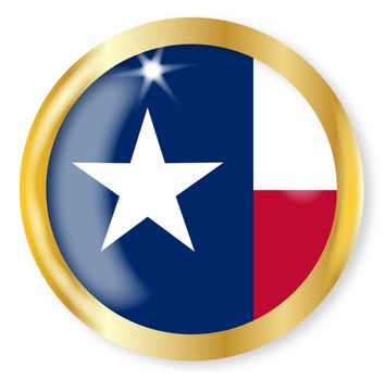 Texas state flag button with a gold metal circular border over a white background