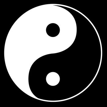 Yin yang in black and white over black