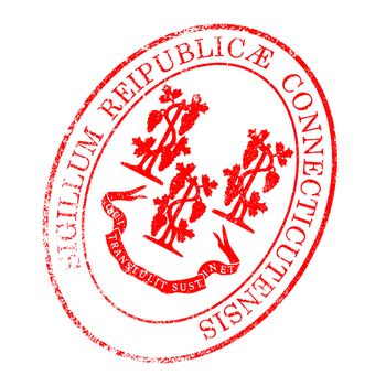 The state seal of Connecticut as a rubber stamp over a white background