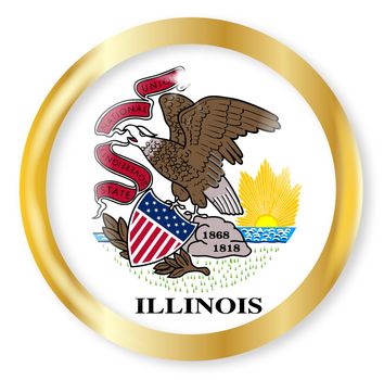 Illinois state flag button with a gold metal circular border over a white background