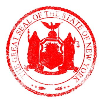 The state seal of New Yorks a rubber stamp over a white background