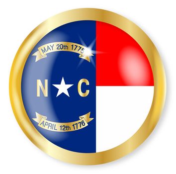 North Carolina state flag button with a gold metal circular border over a white background