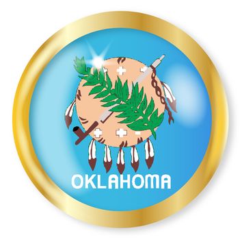 Oklahoma state flag button with a gold metal circular border over a white background