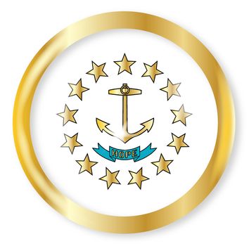 Rhode Island state flag button with a gold metal circular border over a white background