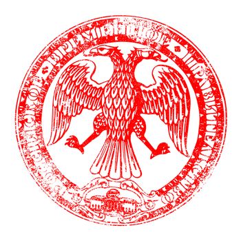 The seal of the Russian Republic in red as a stampover a white background