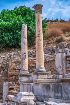 Ruins of antique Ephesus city on a sunny summer day