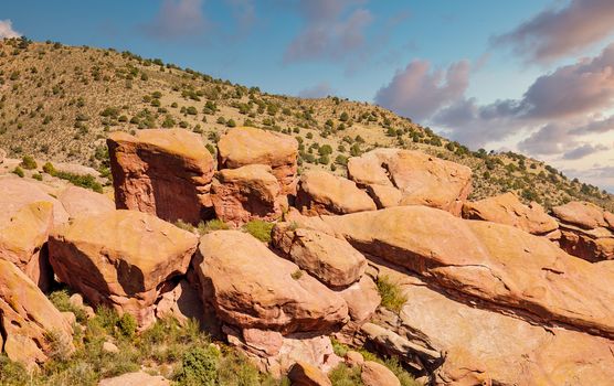 Red rock boulders on a hill in the Colorado desert