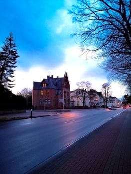 Old city in Germany, spring. Church view.