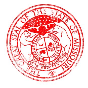 The State Seal of Missouri rubber stamp on a white background