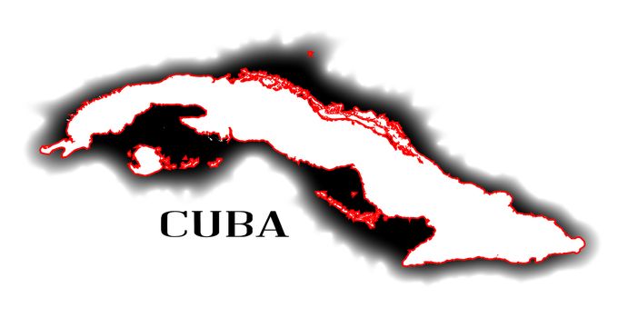 Outline blank map of the South American country of Cuba