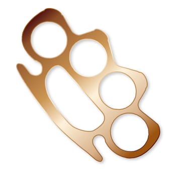 A typical brass metal knuckle duster isolated on a white background