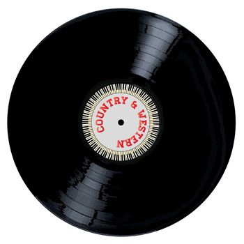 A typical LP vinyl record with the legend Country and Western and a circle of piano keys all over a white background.