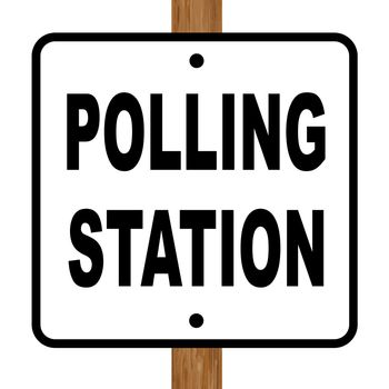 A polling station sign over a white background