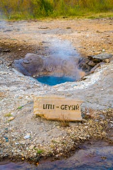 Geysir Golden Circle in Iceland little Geysir deep blue and hot brother of the Strokkur